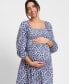 ფოტო #3 პროდუქტის Women's Maternity Crepe Shirred Bodice Maxi Dress