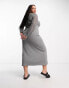 Фото #4 товара ASOS DESIGN Curve ribbed long sleeve midi dress with crochet insert in grey