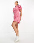 Фото #4 товара ASOS DESIGN Tall pie crust neck puff sleeve mini tea dress in pink ditsy print