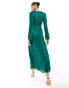 ASOS DESIGN high neck satin maxi dress in emerald green Изумрудный, 46 - фото #4