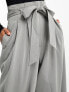 ASOS DESIGN Tall belted paperbag co-ord trouser in light grey 34 - фото #6