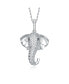 Фото #1 товара Rhodium-Plated with Cubic Zirconia Iced Out Lucky Elephant Head Pendant Necklace in Sterling Silver