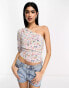 Фото #6 товара ASOS DESIGN one shoulder festival top with ruched side in paisley print