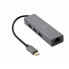 Фото #1 товара USB-C-хаб на 4 порта GEMBIRD A-CMU3-LAN-01 Белый Серый
