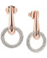 White Topaz Accent Circle Drop Earrings in PVD Stainless Steel & Rose Gold-Tone
