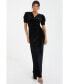 Women's Velvet Wrap Maxi Dress With Puff Sleeves