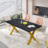 Фото #2 товара 70.87" Modern Square Dining Table With Printed Marble Tabletop+ X-Shaped Table Leg