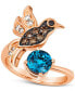 ფოტო #1 პროდუქტის Deep Sea Blue Topaz (1-3/8 ct. t.w.) & Diamond (1/3 ct. t.w.) Hummingbird Ring in 14k Rose Gold