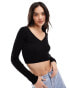 Фото #4 товара Pull&Bear adjustable strappy back crop long sleeved top in black