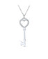 ფოტო #2 პროდუქტის Pave Cubic Zirconia CZ Open Heart Key Pendant Necklace For Women For Girlfriend .925 Sterling Silver