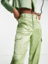 Signature 8 satin straight leg cargo trousers in green