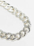 WFTW crystal encrusted chunky curb chain in silver