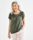 ფოტო #1 პროდუქტის Women's Pleated-Neck Short-Sleeve Top, Regular & Petite, Created for Macy's