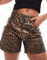 ASOS DESIGN denim dad shorts in metallic leopard print Коричневый, 36 - фото #1