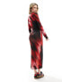 Фото #10 товара Miss Selfridge long sleeve maxi ombre print dress in red