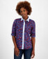 Фото #1 товара Women's Cotton Floral Roll-Tab Shirt