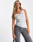 Topshop asymmetric check cowl neck cami in grey