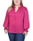 ფოტო #1 პროდუქტის Plus Size Long Sleeve Smocked Cuff Blouse