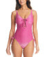 Фото #3 товара Women's Shimmer Lace-Up One-Piece Swimsuit, Created for Macy's