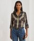 Women's Relaxed Fit Plaid Roll-Tab-Sleeve Shirt