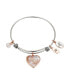 Rose Gold Two-Tone Stainless Steel Crystal "Mother" Heart and Flower Bangle Bracelet