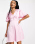 Фото #6 товара Flounce London Petite satin flutter sleeve mini dress in pink