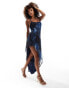 ASOS DESIGN cami cross strap maxi dress with aysmmetric hem in blue marble print Blau marmoriert, XS - EU 32-34 - фото #3