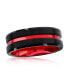 ფოტო #1 პროდუქტის Black & Red Stripe Tungsten Ring - Matte & Polished