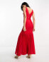 Фото #4 товара ASOS DESIGN premium plunge bandage pleat hem maxi dress in red
