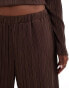 Vero Moda Curve plisse wide leg trouser co-ord in chocolate brown