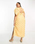 Фото #8 товара ASOS DESIGN Curve exclusive textured cowl neck maxi dress with shoulder detail in pale yellow