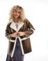 Native Youth faux shearling vintage look faux leather jacket in brown