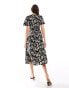 & Other Stories flutter sleeve midi dress in mono floral print schwarz-weiß geblümt, 34 - фото #3