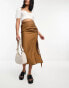 Urban Revivo gathered side crinkle midi skirt in brown