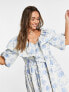 ASOS EDITION ruffle detail mini smock dress in blue floral jacquard