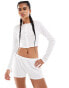 Monki co-ord cotton pointelle jersey shorts in white