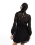 Фото #8 товара New Look puff sleeve lace mini dress in black