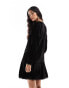 River Island velvet embroidered mini smock dress in black