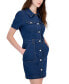 Фото #3 товара Juniors' Button-Up Short-Sleeve Denim Mini Dress