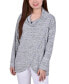 ფოტო #1 პროდუქტის Petite Long Sleeve Cowl Neck Pullover with Buttons Top