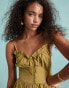 Фото #2 товара Miss Selfridge broderie tie front corset maxi slip sundress in khaki