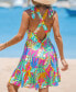 Women's Tropical Print Knotted Strap Mini Beach Dress