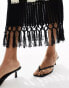 & Other Stories knitted midi dress with crochet tassel hem detail in black and white stripes