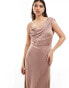 Фото #2 товара TFNC Bridesmaid satin one shoulder drape maxi dress in rose brown