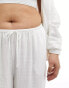 ASOS DESIGN Curve wide leg pull on trouser with linen in white