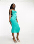 Фото #4 товара NaaNaa satin cowl neck midi dress with tie back detail in turquoise