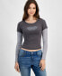 ფოტო #1 პროდუქტის Juniors' Graphic Faux Two-Fer Crewneck Long Sleeve