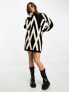 Фото #1 товара Object knitted jumper dress with high neck in mono print