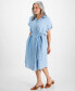 Фото #3 товара Petite Chambray Belted Camp Shirt Dress, Created for Macy's