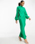 ASOS DESIGN drape shoulder balloon sleeve maxi dress in washed twill in pop green